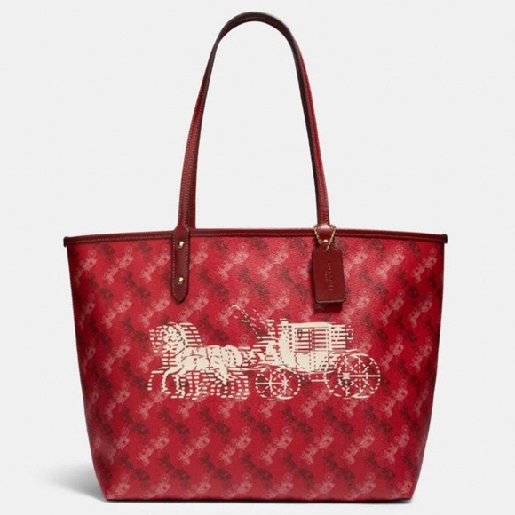 Coach Handbags - Coach Reversible Red Tote Horse Signature Bag